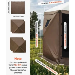VEVOR Canopy Sidewalls, 5.67 x 4.85 ft, Canopy Tent Walls with Waterproof and Sunlight Protection, 1 Zippered Door & 2 Windows Design for Outdoor Event Tents, Vendor Booths (6 Sidewalls Only, Brown)