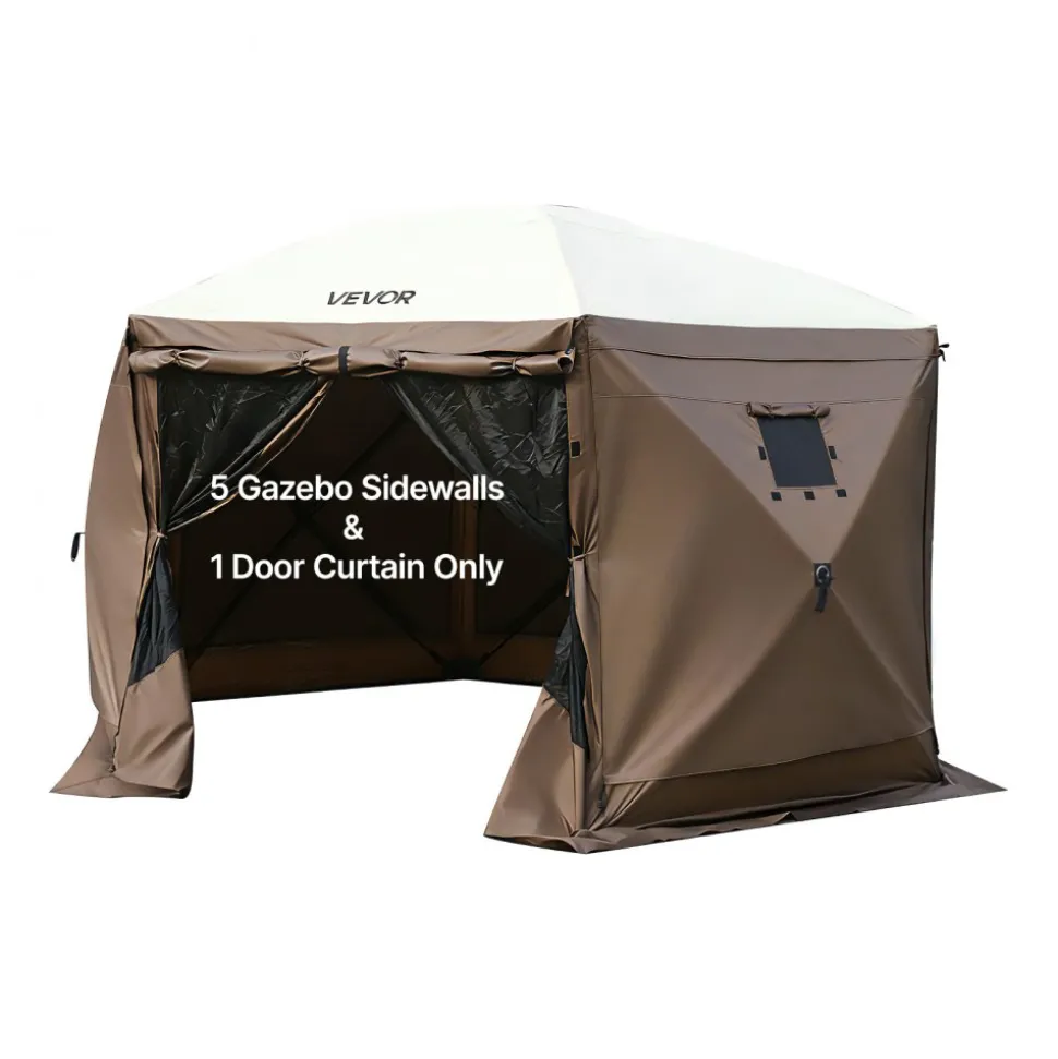 VEVOR Canopy Sidewalls, 5.67 x 4.85 ft, Canopy Tent Walls with Waterproof and Sunlight Protection, 1 Zippered Door & 2 Windows Design for Outdoor Event Tents, Vendor Booths (6 Sidewalls Only, Brown)
