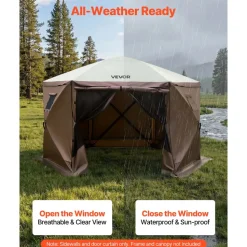 VEVOR Canopy Sidewalls, 5.67 x 4.85 ft, Canopy Tent Walls with Waterproof and Sunlight Protection, 1 Zippered Door & 2 Windows Design for Outdoor Event Tents, Vendor Booths (6 Sidewalls Only, Brown)