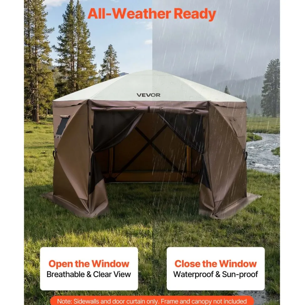 VEVOR Canopy Sidewalls, 5.67 x 4.85 ft, Canopy Tent Walls with Waterproof and Sunlight Protection, 1 Zippered Door & 2 Windows Design for Outdoor Event Tents, Vendor Booths (6 Sidewalls Only, Brown)