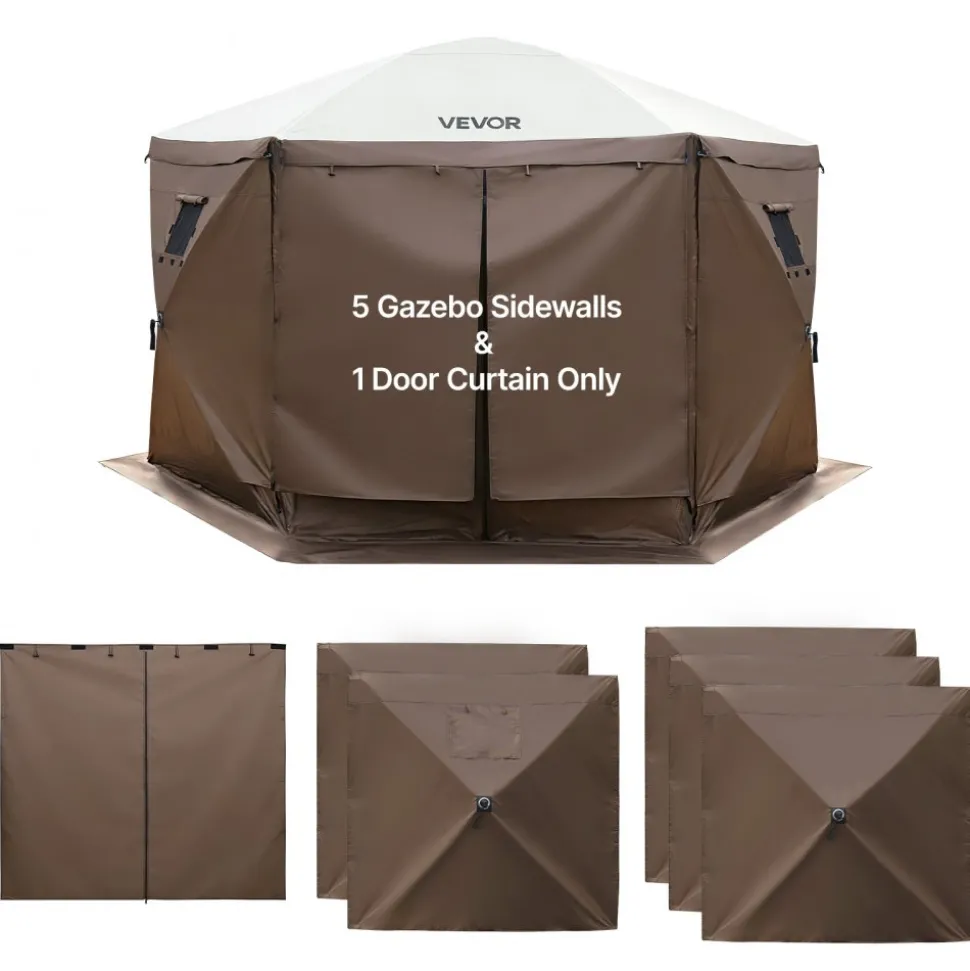 VEVOR Canopy Sidewalls, 5.67 x 4.85 ft, Canopy Tent Walls with Waterproof and Sunlight Protection, 1 Zippered Door & 2 Windows Design for Outdoor Event Tents, Vendor Booths (6 Sidewalls Only, Brown)
