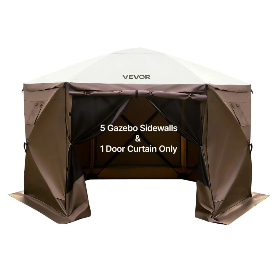 VEVOR Canopy Sidewalls, 5.67 x 4.85 ft, Canopy Tent Walls with Waterproof and Sunlight Protection, 1 Zippered Door & 2 Windows Design for Outdoor Event Tents, Vendor Booths (6 Sidewalls Only, Brown)