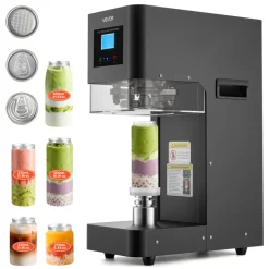 VEVOR Can Sealer Machine, Automatic Commercial Soda Can Sealing Machine for 2.17 in (55 mm) Aluminum and Plastic Cans, Height Adjustable, Steel Housing Beverage Drink Seamer, for Coffee Shop, Black