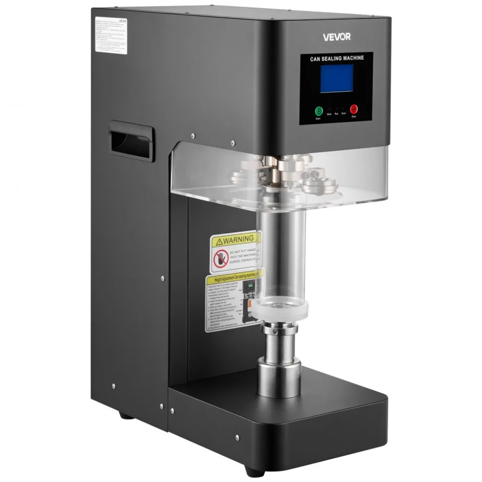 VEVOR Can Sealer Machine, Automatic Commercial Soda Can Sealing Machine for 2.17 in (55 mm) Aluminum and Plastic Cans, Height Adjustable, Steel Housing Beverage Drink Seamer, for Coffee Shop, Black