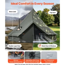 VEVOR Canvas Bell Tent, 4 Seasons 16.4 ft Yurt Tent for Camping with Stove Jack, Canvas Breathable Holds up to 7 People with Zipped Detachable Floor, for Family Camping Glamping Outdoor Hunting Party
