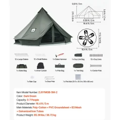 VEVOR Canvas Bell Tent, 4 Seasons 16.4 ft Yurt Tent for Camping with Stove Jack, Canvas Breathable Holds up to 7 People with Zipped Detachable Floor, for Family Camping Glamping Outdoor Hunting Party