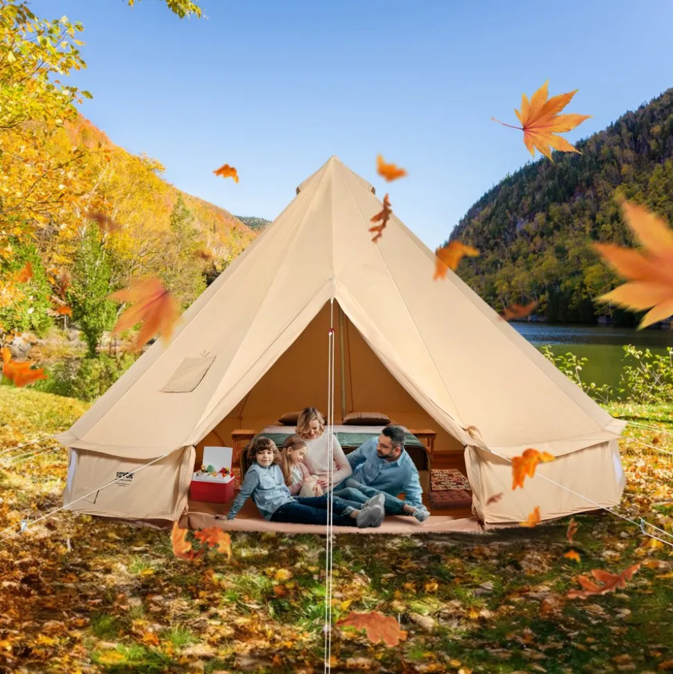 VEVOR Canvas Bell Tent, 4 Seasons 6 m/19.68 ft Yurt Tent, Canvas Tent for Camping with Stove Jack, Breathable Tent Holds up to 10 People, Family Camping Outdoor Hunting Party