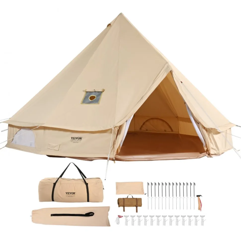 VEVOR Canvas Bell Tent, 4 Seasons 6 m/19.68 ft Yurt Tent, Canvas Tent for Camping with Stove Jack, Breathable Tent Holds up to 10 People, Family Camping Outdoor Hunting Party