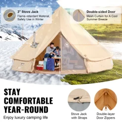 VEVOR Canvas Bell Tent, 4 Seasons 6 m/19.68 ft Yurt Tent, Canvas Tent for Camping with Stove Jack, Breathable Tent Holds up to 10 People, Family Camping Outdoor Hunting Party