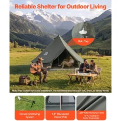 VEVOR Canvas Bell Tent, 4 Seasons 13.12 ft Yurt Tent for Camping with Stove Jack, Canvas Breathable Holds up to 4 People with Zipped Detachable Floor, for Family Camping Glamping Outdoor Hunting Party