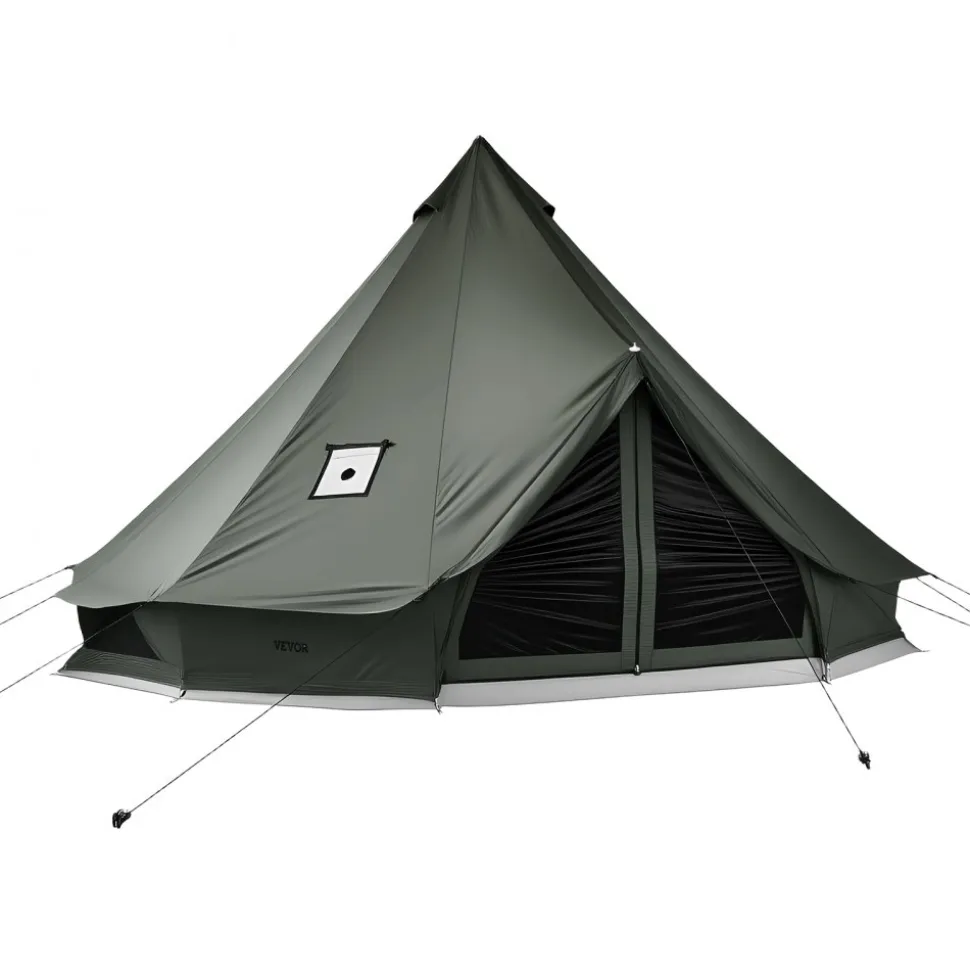 VEVOR Canvas Bell Tent, 4 Seasons 13.12 ft Yurt Tent for Camping with Stove Jack, Canvas Breathable Holds up to 4 People with Zipped Detachable Floor, for Family Camping Glamping Outdoor Hunting Party