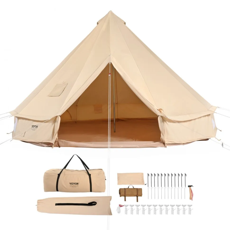 VEVOR Canvas Bell Tent, 4 Seasons 5 m/16.4 ft Yurt Tent, Canvas Tent for Camping with Stove Jack, Breathable Tent Holds up to 8 People, Family Camping Outdoor Hunting Party