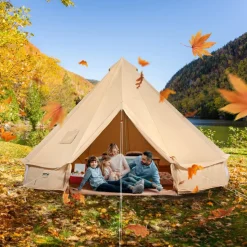VEVOR Canvas Bell Tent, 4 Seasons 5 m/16.4 ft Yurt Tent, Canvas Tent for Camping with Stove Jack, Breathable Tent Holds up to 8 People, Family Camping Outdoor Hunting Party