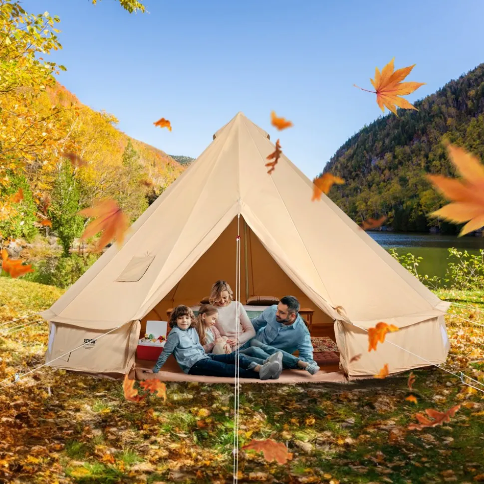 VEVOR Canvas Bell Tent, 4 Seasons 5 m/16.4 ft Yurt Tent, Canvas Tent for Camping with Stove Jack, Breathable Tent Holds up to 8 People, Family Camping Outdoor Hunting Party