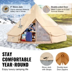 VEVOR Canvas Bell Tent, 4 Seasons 3 m/9.8ft Yurt Tent, Canvas Tent for Camping with Stove Jack, Breathable Tent Holds up to 4 People, Family Camping Outdoor Hunting Party