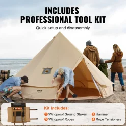 VEVOR Canvas Bell Tent, 4 Seasons 4 m/13.12 ft Yurt Tent, Canvas Tent for Camping with Stove Jack, Breathable Tent Holds up to 6 People, Family Camping Outdoor Hunting Party