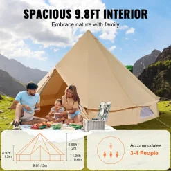 VEVOR Canvas Bell Tent, 4 Seasons 4 m/13.12 ft Yurt Tent, Canvas Tent for Camping with Stove Jack, Breathable Tent Holds up to 6 People, Family Camping Outdoor Hunting Party