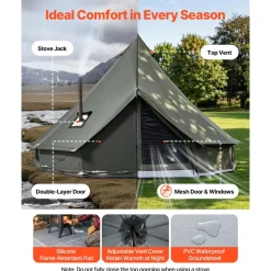 VEVOR Canvas Bell Tent, 4 Seasons 9.84 ft Yurt Tent for Camping with Stove Jack, Canvas Breathable Holds up to 3 People with Zipped Detachable Floor, for Family Camping Glamping Outdoor Hunting Party