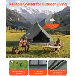 VEVOR Canvas Bell Tent, 4 Seasons 9.84 ft Yurt Tent for Camping with Stove Jack, Canvas Breathable Holds up to 3 People with Zipped Detachable Floor, for Family Camping Glamping Outdoor Hunting Party