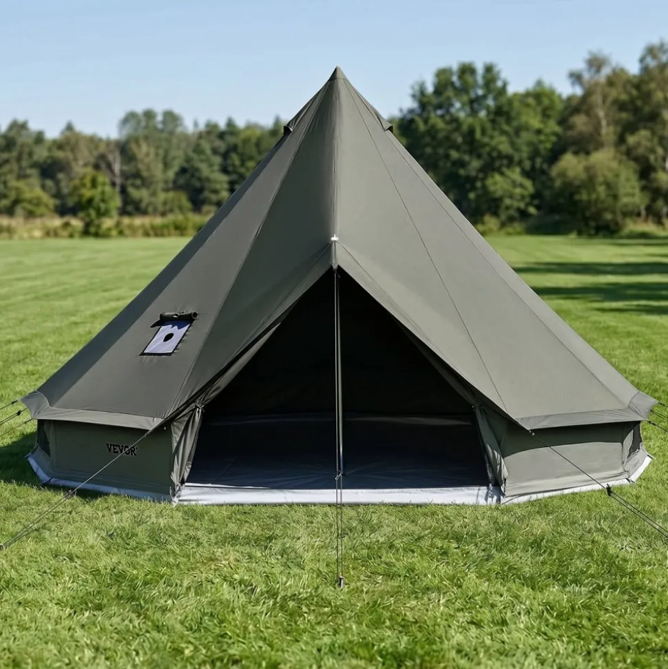 VEVOR Canvas Bell Tent, 4 Seasons 9.84 ft Yurt Tent for Camping with Stove Jack, Canvas Breathable Holds up to 3 People with Zipped Detachable Floor, for Family Camping Glamping Outdoor Hunting Party