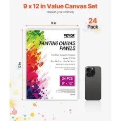 VEVOR Canvas Boards for Painting, 9 x 12 Inch White Canvases for Painting, 24 Pack Painting Canvas Panels for Sketching, Acrylic and Oil Painting, Watercolor, Paint Canvas for Kids and Professionals