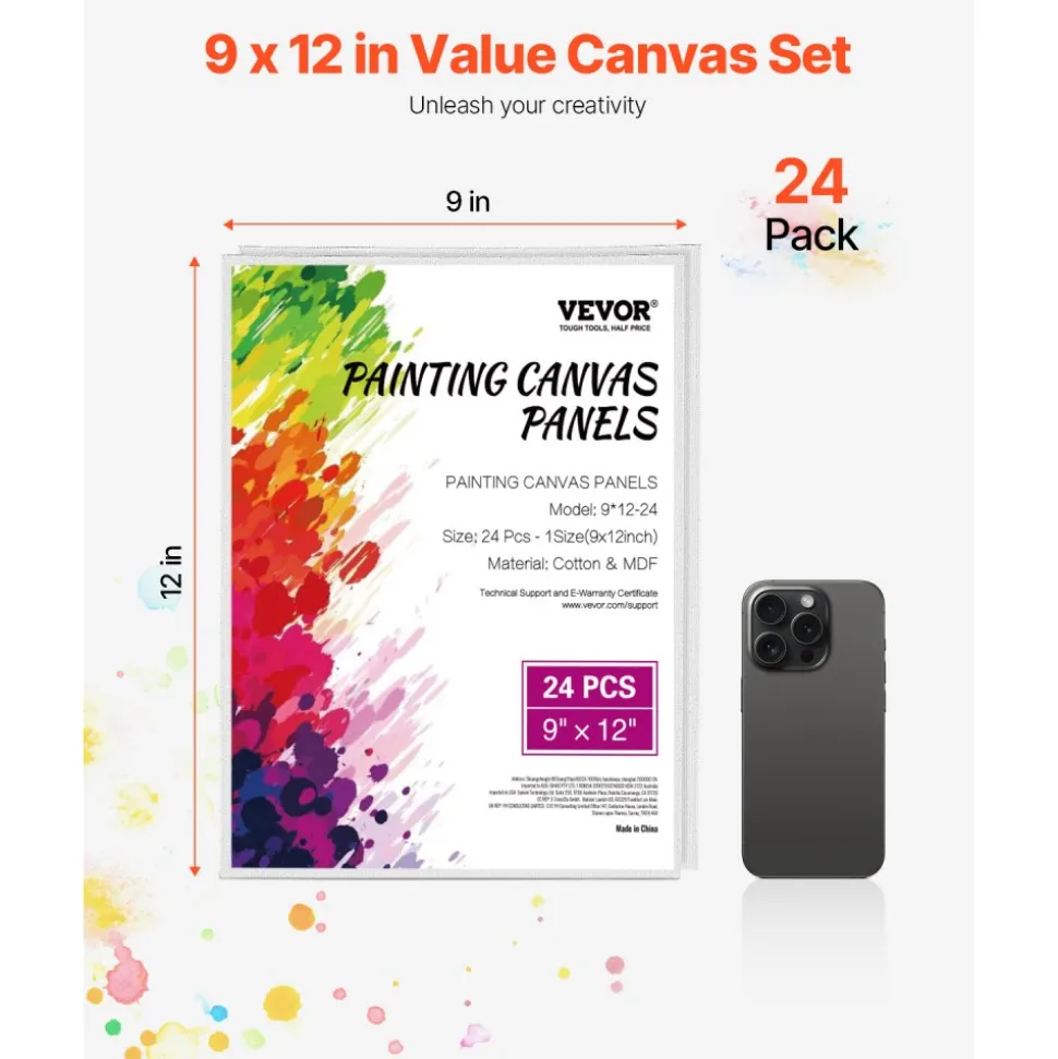 VEVOR Canvas Boards for Painting, 9 x 12 Inch White Canvases for Painting, 24 Pack Painting Canvas Panels for Sketching, Acrylic and Oil Painting, Watercolor, Paint Canvas for Kids and Professionals