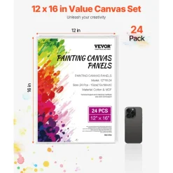 VEVOR Canvas Boards for Painting, 12 x 16 Inch White Canvases for Painting, 24 Pack Painting Canvas Panels for Sketching, Acrylic and Oil Painting, Watercolor, Paint Canvas for Kids and Professionals
