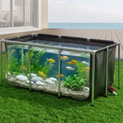 VEVOR Canvas Fish Pond 200 Gal Above Ground Fish Pond Black PVC Koi Tank, Rectangular Goldfish Tank with Clear Viewing Panel, Stainless Steel Frame and Drain Valve, for Breeding Koi and Irrigation