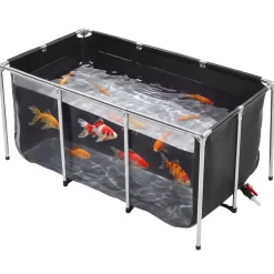 VEVOR Canvas Fish Pond 200 Gal Above Ground Fish Pond Black PVC Koi Tank, Rectangular Goldfish Tank with Clear Viewing Panel, Stainless Steel Frame and Drain Valve, for Breeding Koi and Irrigation