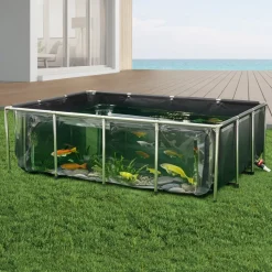 VEVOR Canvas Fish Pond, 470 Gal Above Ground Fish Pond, PVC Koi Tank with Clear Viewing Panel, Rectangular Goldfish Tank with Stainless Steel Frame & Drain Valve, for Breeding Koi, Irrigation(Black)