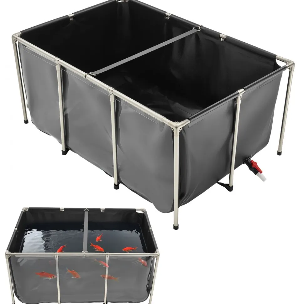 VEVOR Canvas Fish Pond, 270 Gal Above Ground Fish Pond, PVC Koi Tank with Clear Viewing Panel, Rectangular Goldfish Tank with Stainless Steel Frame & Drain Valve, for Breeding Koi, Irrigation(Black)
