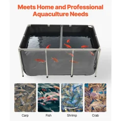 VEVOR Canvas Fish Pond, 270 Gal Above Ground Fish Pond, PVC Koi Tank with Clear Viewing Panel, Rectangular Goldfish Tank with Stainless Steel Frame & Drain Valve, for Breeding Koi, Irrigation(Black)