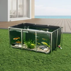 VEVOR Canvas Fish Pond, 270 Gal Above Ground Fish Pond, PVC Koi Tank with Clear Viewing Panel, Rectangular Goldfish Tank with Stainless Steel Frame & Drain Valve, for Breeding Koi, Irrigation(Black)