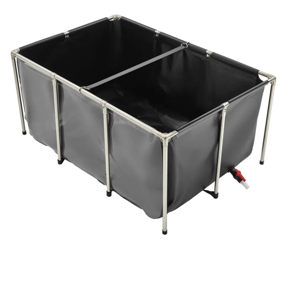 VEVOR Canvas Fish Pond, 270 Gal Above Ground Fish Pond, PVC Koi Tank with Clear Viewing Panel, Rectangular Goldfish Tank with Stainless Steel Frame & Drain Valve, for Breeding Koi, Irrigation(Black)