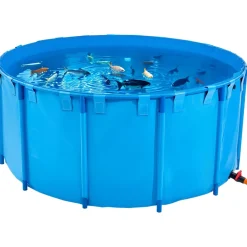 VEVOR Canvas Fish Pond, 1320 Gal Capacity Above Ground Fish Pond, Foldable PVC Koi Tank, Round Goldfish Tank with Stable Frame and Drain Valve, for Aquaculture, Koi Breeding, and Irrigation (Blue)