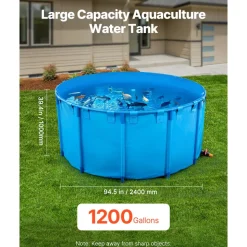 VEVOR Canvas Fish Pond, 1320 Gal Capacity Above Ground Fish Pond, Foldable PVC Koi Tank, Round Goldfish Tank with Stable Frame and Drain Valve, for Aquaculture, Koi Breeding, and Irrigation (Blue)