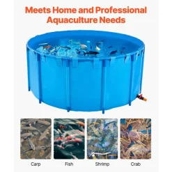 VEVOR Canvas Fish Pond, 1320 Gal Capacity Above Ground Fish Pond, Foldable PVC Koi Tank, Round Goldfish Tank with Stable Frame and Drain Valve, for Aquaculture, Koi Breeding, and Irrigation (Blue)