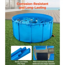 VEVOR Canvas Fish Pond, 1320 Gal Capacity Above Ground Fish Pond, Foldable PVC Koi Tank, Round Goldfish Tank with Stable Frame and Drain Valve, for Aquaculture, Koi Breeding, and Irrigation (Blue)