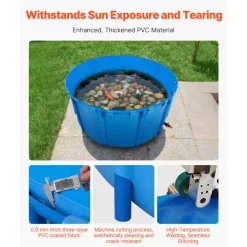 VEVOR Canvas Fish Pond, 1320 Gal Capacity Above Ground Fish Pond, Foldable PVC Koi Tank, Round Goldfish Tank with Stable Frame and Drain Valve, for Aquaculture, Koi Breeding, and Irrigation (Blue)