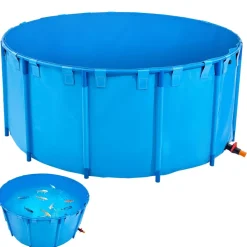 VEVOR Canvas Fish Pond, 1320 Gal Capacity Above Ground Fish Pond, Foldable PVC Koi Tank, Round Goldfish Tank with Stable Frame and Drain Valve, for Aquaculture, Koi Breeding, and Irrigation (Blue)