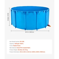 VEVOR Canvas Fish Pond, 1320 Gal Capacity Above Ground Fish Pond, Foldable PVC Koi Tank, Round Goldfish Tank with Stable Frame and Drain Valve, for Aquaculture, Koi Breeding, and Irrigation (Blue)
