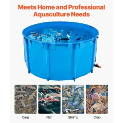 VEVOR Canvas Fish Pond, 818 Gal Capacity Above Ground Fish Pond, Foldable PVC Koi Tank, Round Goldfish Tank with Stable Frame and Drain Valve, for Aquaculture, Koi Breeding, and Irrigation (Blue)