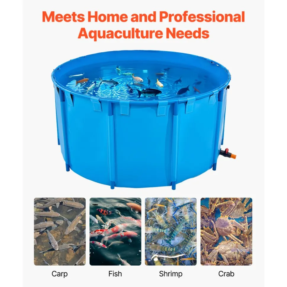 VEVOR Canvas Fish Pond, 818 Gal Capacity Above Ground Fish Pond, Foldable PVC Koi Tank, Round Goldfish Tank with Stable Frame and Drain Valve, for Aquaculture, Koi Breeding, and Irrigation (Blue)
