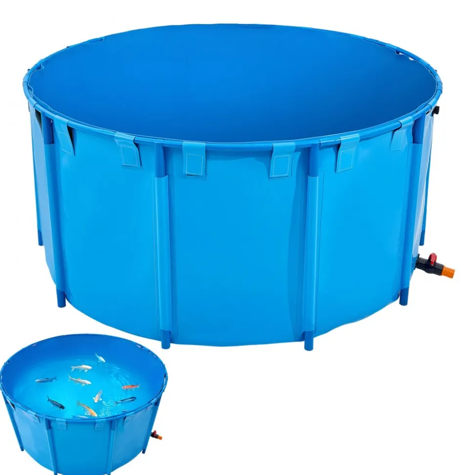 VEVOR Canvas Fish Pond, 818 Gal Capacity Above Ground Fish Pond, Foldable PVC Koi Tank, Round Goldfish Tank with Stable Frame and Drain Valve, for Aquaculture, Koi Breeding, and Irrigation (Blue)