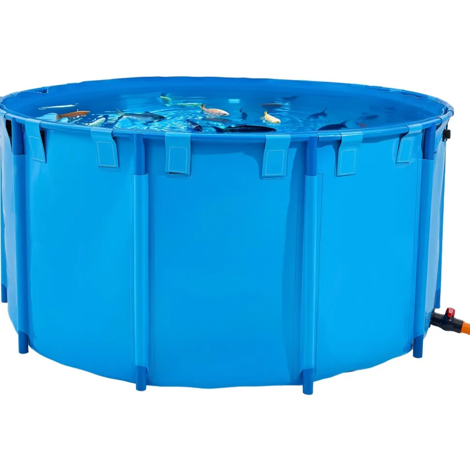 VEVOR Canvas Fish Pond, 818 Gal Capacity Above Ground Fish Pond, Foldable PVC Koi Tank, Round Goldfish Tank with Stable Frame and Drain Valve, for Aquaculture, Koi Breeding, and Irrigation (Blue)