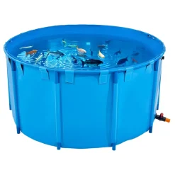 VEVOR Canvas Fish Pond, 818 Gal Capacity Above Ground Fish Pond, Foldable PVC Koi Tank, Round Goldfish Tank with Stable Frame and Drain Valve, for Aquaculture, Koi Breeding, and Irrigation (Blue)