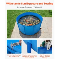 VEVOR Canvas Fish Pond, 818 Gal Capacity Above Ground Fish Pond, Foldable PVC Koi Tank, Round Goldfish Tank with Stable Frame and Drain Valve, for Aquaculture, Koi Breeding, and Irrigation (Blue)