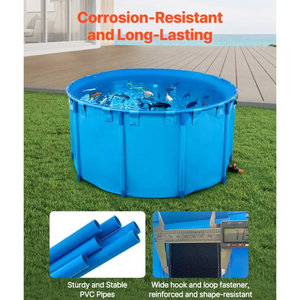 VEVOR Canvas Fish Pond, 818 Gal Capacity Above Ground Fish Pond, Foldable PVC Koi Tank, Round Goldfish Tank with Stable Frame and Drain Valve, for Aquaculture, Koi Breeding, and Irrigation (Blue)