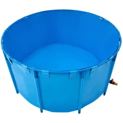VEVOR Canvas Fish Pond, 818 Gal Capacity Above Ground Fish Pond, Foldable PVC Koi Tank, Round Goldfish Tank with Stable Frame and Drain Valve, for Aquaculture, Koi Breeding, and Irrigation (Blue)