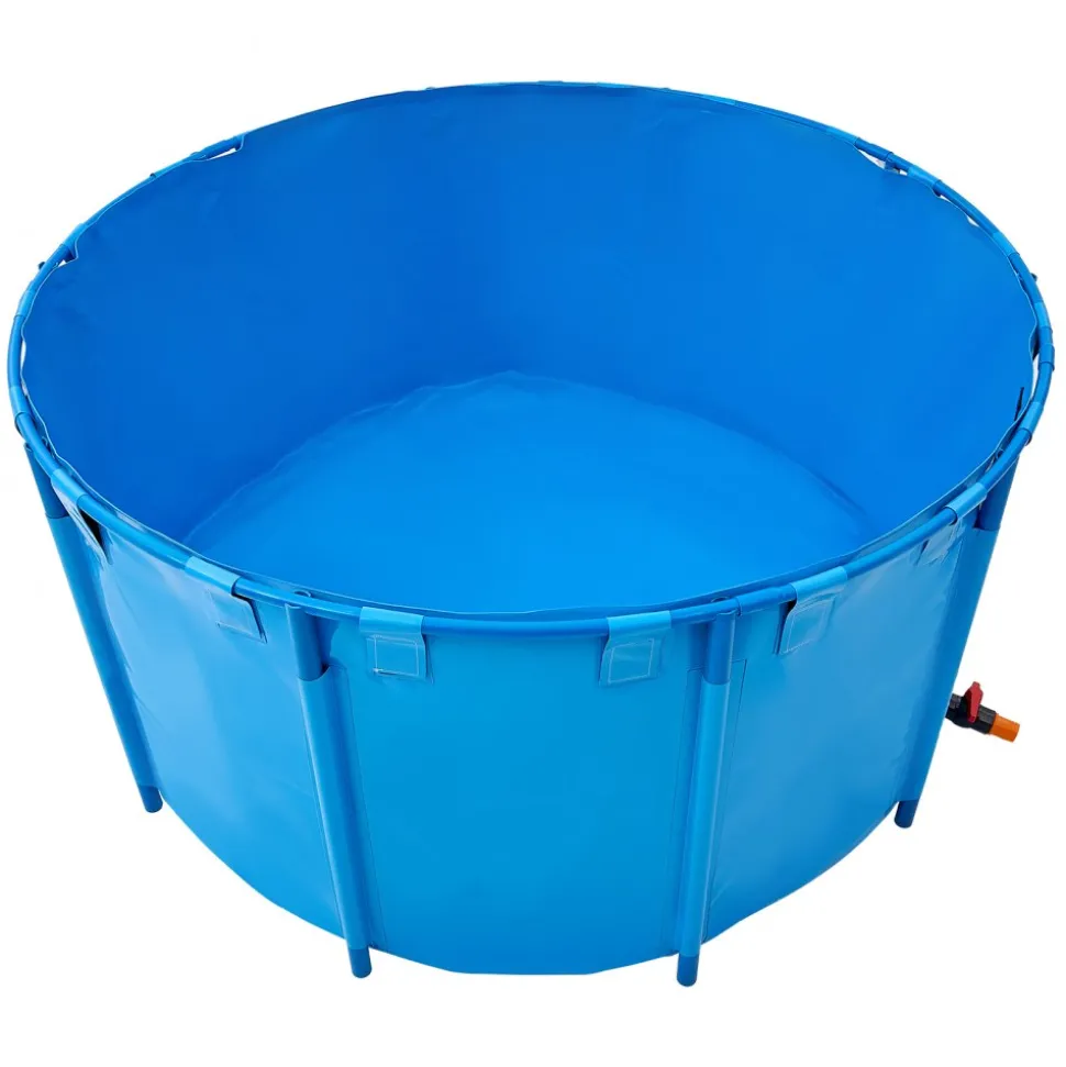 VEVOR Canvas Fish Pond, 818 Gal Capacity Above Ground Fish Pond, Foldable PVC Koi Tank, Round Goldfish Tank with Stable Frame and Drain Valve, for Aquaculture, Koi Breeding, and Irrigation (Blue)